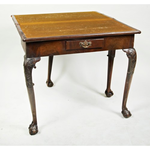 1651 - A GEORGE II MAHOGANY CARD TABLECIRCA 1755raised on acanthus carved cabriole legs terminating in claw... 