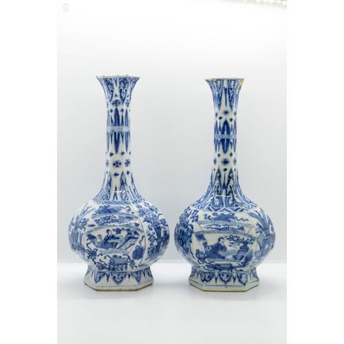 2023 - A NEAR PAIR OF BLUE AND WHITE HEXAGONAL VASESKANGXI PERIOD29.5cm high