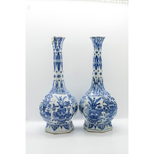 2023 - A NEAR PAIR OF BLUE AND WHITE HEXAGONAL VASESKANGXI PERIOD29.5cm high