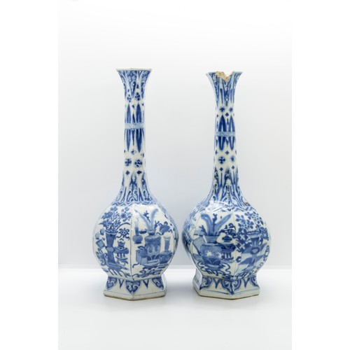 2023 - A NEAR PAIR OF BLUE AND WHITE HEXAGONAL VASESKANGXI PERIOD29.5cm high