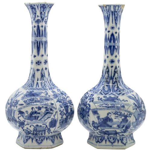 2023 - A NEAR PAIR OF BLUE AND WHITE HEXAGONAL VASESKANGXI PERIOD29.5cm high