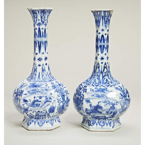 2023 - A NEAR PAIR OF BLUE AND WHITE HEXAGONAL VASESKANGXI PERIOD29.5cm high