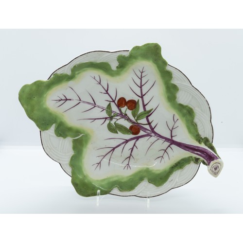 964 - A CHELSEA LEAF BASKETCIRCA 1750sPainted with central spray of cherries, 27cms