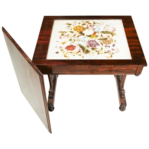 1679 - A WILLIAM IV MAHOGANY SIDE TABLECIRCA 1835with a needlework inset panel top74cm wide, 71cm high, 59c... 