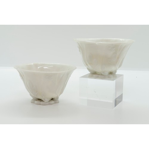 2038 - A PAIR OF CHINESE DEHUA LIBATION CUPSKANGXI PERIODof naturalistic form9cm wide