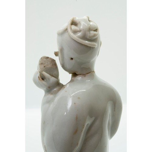 2039 - A CHINESE EGG & SPINACH GARLIC MOUTH VASEKANGXI PERIOD16.5cm high; together with A DEHAU FIGURE,... 