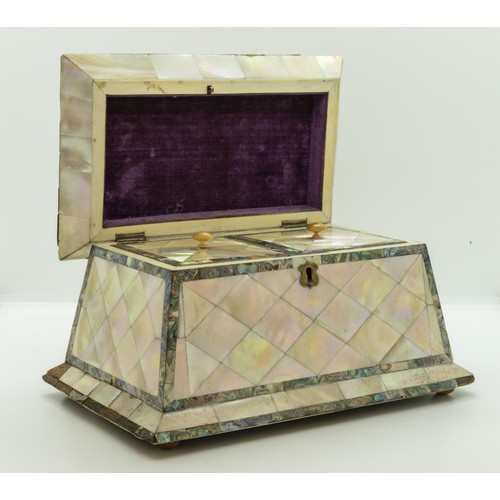 1899 - TWO VICTORIAN MOTHER OF PEARL TEA CADDIESLATE 19TH CENTURY18cm & 23cm wide; together with THREE ... 