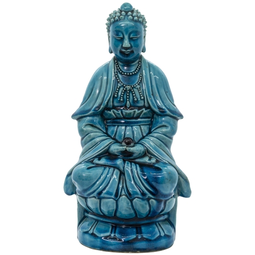 2044 - A CHINESE TURQUOISE-GLAZED BUDDHALATE QING DYNASTYin the Kangxi style29cm high