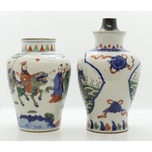 2046 - TWO CHINESE WUCAI TRANSITIONAL STYLE VASES19TH / 20TH CENTURY18cm & 20cm high