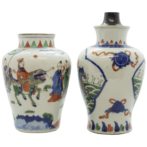 2046 - TWO CHINESE WUCAI TRANSITIONAL STYLE VASES19TH / 20TH CENTURY18cm & 20cm high