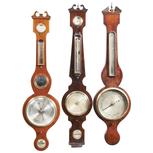 1439 - A GROUP OF SIX VICTORIAN MAHOGANY WHEEL BAROMETERS19TH CENTURYvarious makers94cm - 100cm high... 