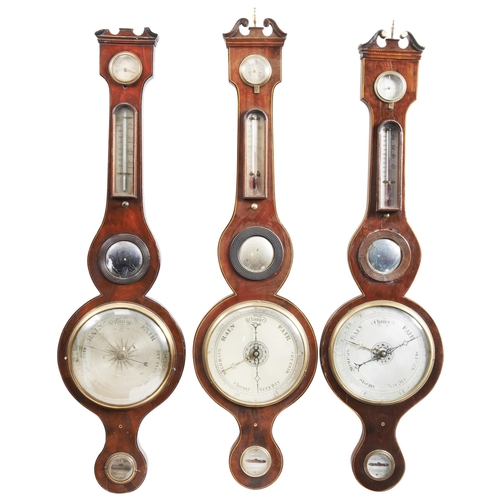 1439 - A GROUP OF SIX VICTORIAN MAHOGANY WHEEL BAROMETERS19TH CENTURYvarious makers94cm - 100cm high... 