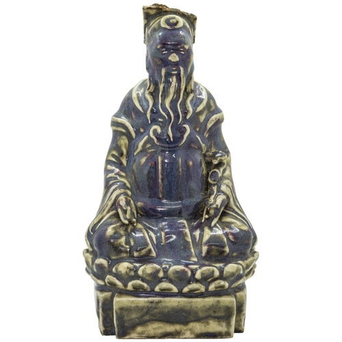 2049 - A CHINESE FLAMBE GLAZE FIGURE OF A SAGELATE QING / REPUBLIC PERIODon a lotus throne27cm high... 