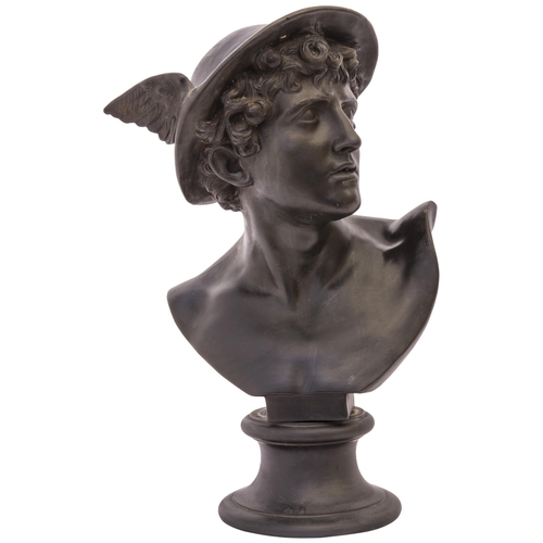 975 - A LARGE WEDGWOOD BLACK BASALT BUST OF MERCURYAFTER A MODEL BY JOHN FLAXMAN, 19TH CENTURYimpressed up... 