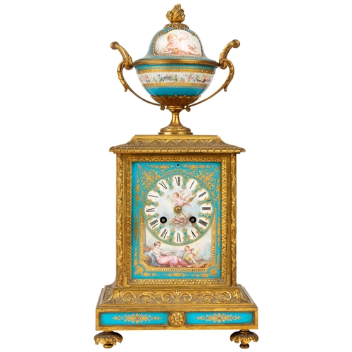 108 - A FRENCH PORCELAIN AND ORMOLU MANTEL CLOCK, striking movement, by Japy Freres in a rectangular case,... 