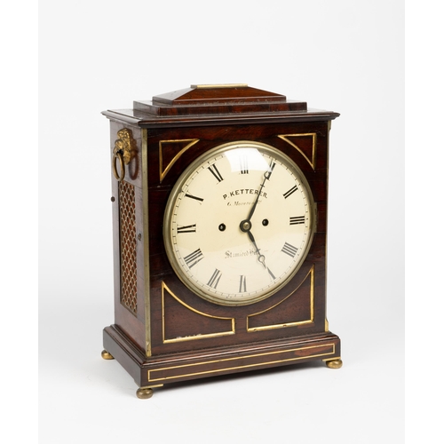 113 - A REGENCY ROSEWOOD STRIKING BRACKET CLOCK. 8