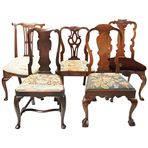 1687 - FIVE ASSORTED GEORGIAN SIDE CHAIRS18TH CENTURY92cm - 105cm high