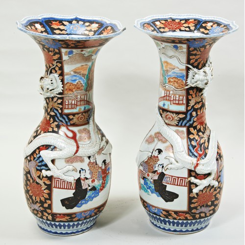 2185 - A LARGE PAIR OF JAPANESE IMARI VASESLATE MEIJI PERIOD 62cm high