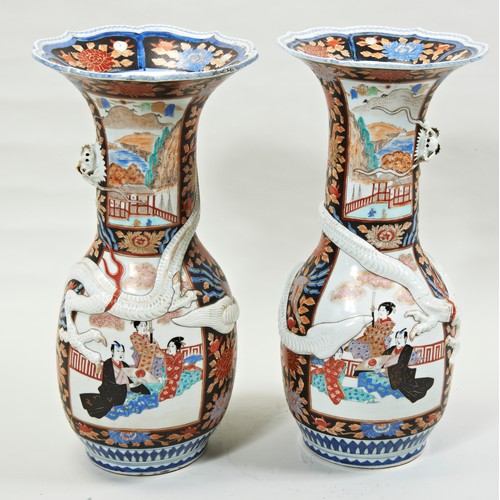 2185 - A LARGE PAIR OF JAPANESE IMARI VASESLATE MEIJI PERIOD 62cm high