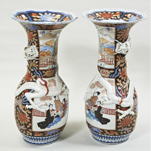 2185 - A LARGE PAIR OF JAPANESE IMARI VASESLATE MEIJI PERIOD 62cm high