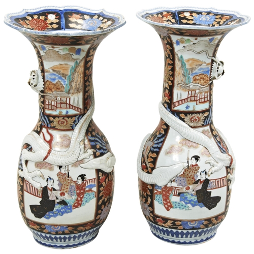 2185 - A LARGE PAIR OF JAPANESE IMARI VASESLATE MEIJI PERIOD 62cm high