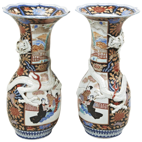 2185 - A LARGE PAIR OF JAPANESE IMARI VASESLATE MEIJI PERIOD 62cm high