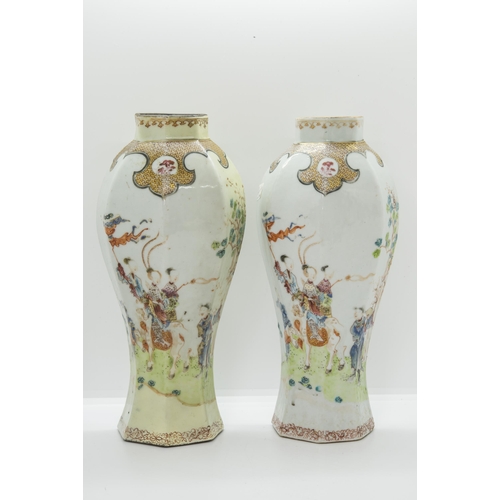 2063 - A PAIR OF CHINESE EXPORT FAMILLE ROSE WALL VASESQIANLONG PERIOD (1796-1795)of facetted baluster form... 