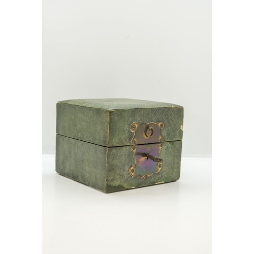 1908 - A FRENCH SHAGREEN AND SILVER BRANDY BOXLATE 18TH / EARLY 19TH CENTURYwith a silk lined fitted interi... 