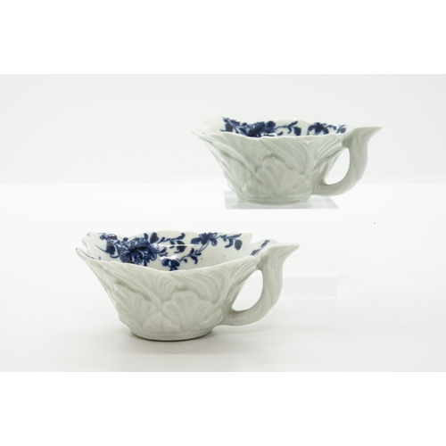 979 - TWO BLUE AND WHITE BUTTER BOATS, circa 17609cms