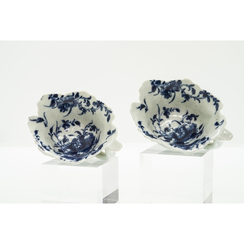 979 - TWO BLUE AND WHITE BUTTER BOATS, circa 17609cms