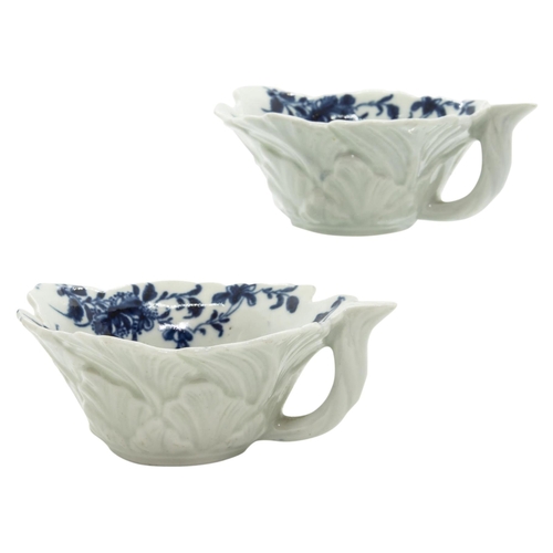 979 - TWO BLUE AND WHITE BUTTER BOATS, circa 17609cms