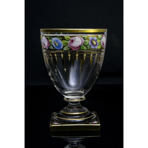 1234 - A FINELY ENAMMLED RUMMERCirca 1820 with gilded and floral band, 14.5cms high