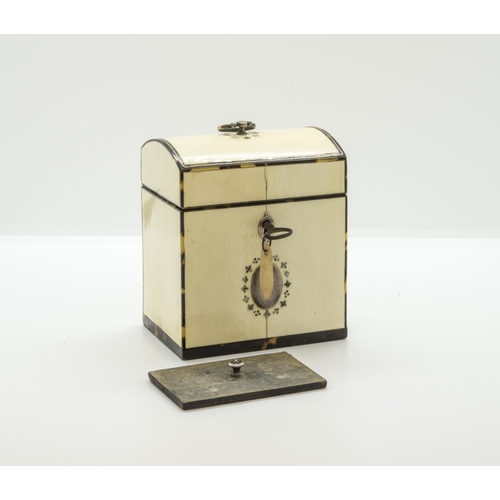 1911 - A LATE GEORGE III IVORY, TORTOISESHELL AND SILVER INLAID TEA CADDYCIRCA 181010.5cm highIvory Exempti... 