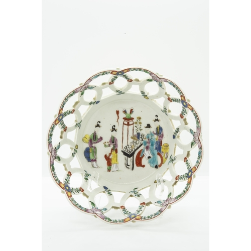 993 - A WORCESTER POLYCHROME CHESTNUT BASKETCirca 1765, decorated with the Chinese Family pattern, 19cms... 