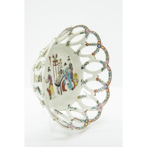 993 - A WORCESTER POLYCHROME CHESTNUT BASKETCirca 1765, decorated with the Chinese Family pattern, 19cms... 