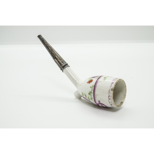 994 - A PORCELAIN PIPE WITH SILVER MOUNT19th Century, 11cms