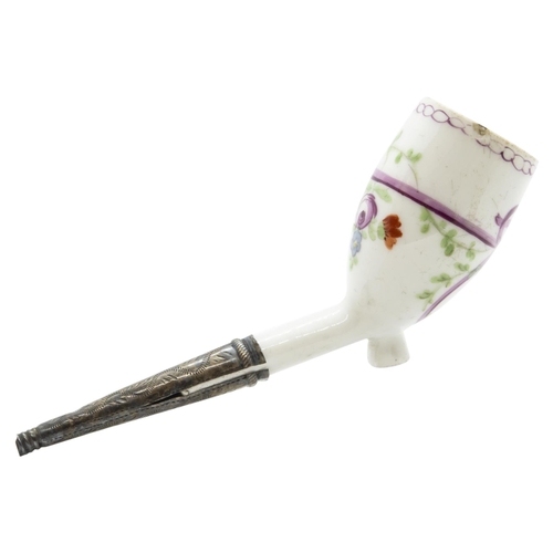 994 - A PORCELAIN PIPE WITH SILVER MOUNT19th Century, 11cms