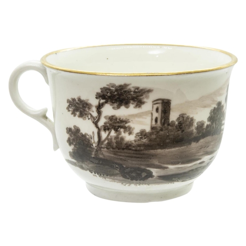 995 - A CUP AND SAUCER BY MARY SMITHdated April 14th 1813 and painted a sepia landscape, 14cms