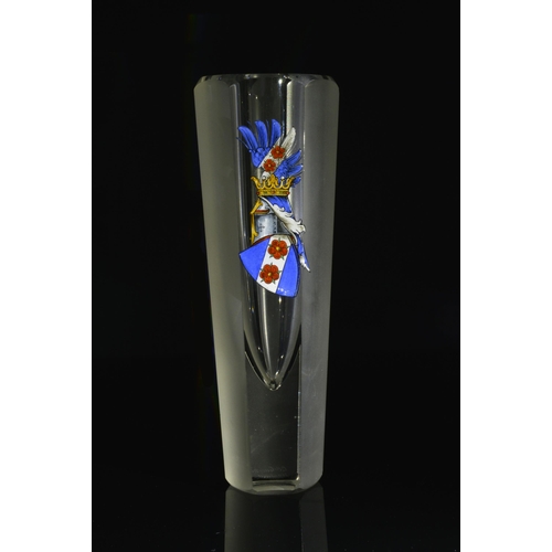 1237 - AN ENAMELLED HERALDIC VASEDated 1901, with inscripton to verso, 17cms high