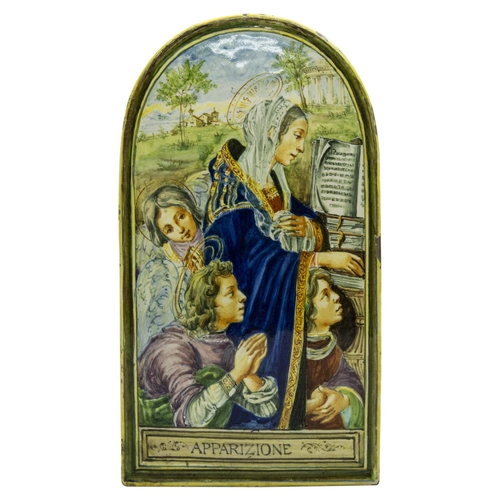 1001 - AN ITALIAN MAIOLICA PLAQUE 'APPARIZIONE'Late 19th century, after Fra Filippo Lippi, 34cms high