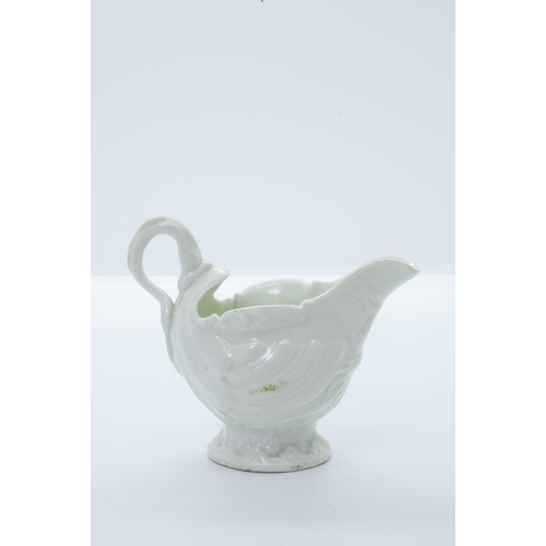 1005 - TWO WORCESTER COFFEE CANSMid 18th Century, together with a shell form butter boat, tallest is 6.5cms... 