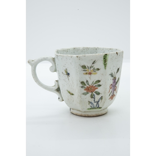 1005 - TWO WORCESTER COFFEE CANSMid 18th Century, together with a shell form butter boat, tallest is 6.5cms... 