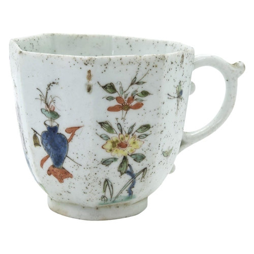 1005 - TWO WORCESTER COFFEE CANSMid 18th Century, together with a shell form butter boat, tallest is 6.5cms... 