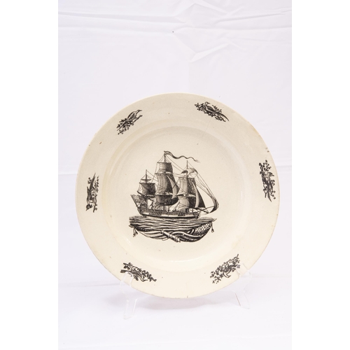 1007 - A GROUP OF CREAMWARE PLATES18th Century, transfer printed with fancy birds, one 'Hope' and one saili... 