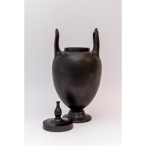 1019 - A BLACK BASALT VASE OF LEBES GAMIKOS FORMLate 18th, 38cms high