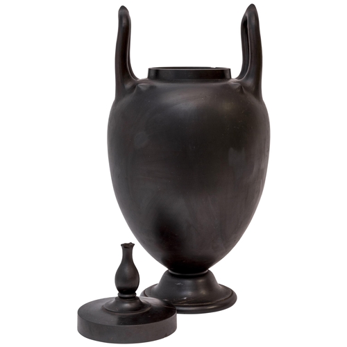 1019 - A BLACK BASALT VASE OF LEBES GAMIKOS FORMLate 18th, 38cms high