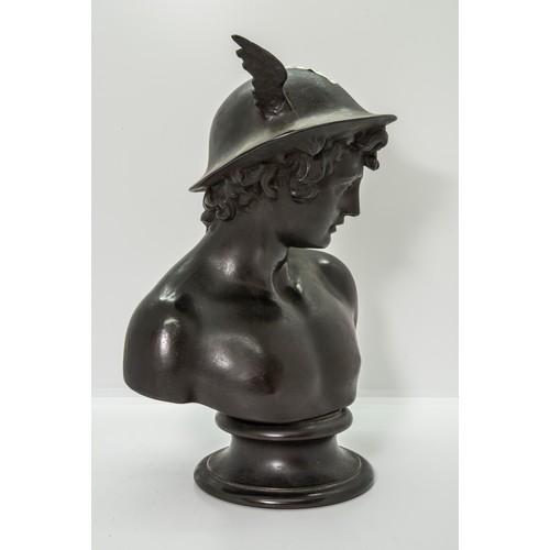 1021 - A WEDGWOOD BASALT LIBRARY BUST OF MERCURYDate code for 1870, 25cms high