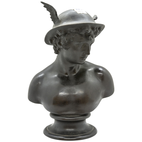 1021 - A WEDGWOOD BASALT LIBRARY BUST OF MERCURYDate code for 1870, 25cms high