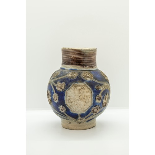 1027 - A WESTERWALD STONEWARE COMMERATIVE JUGDated 1688, 16cms high