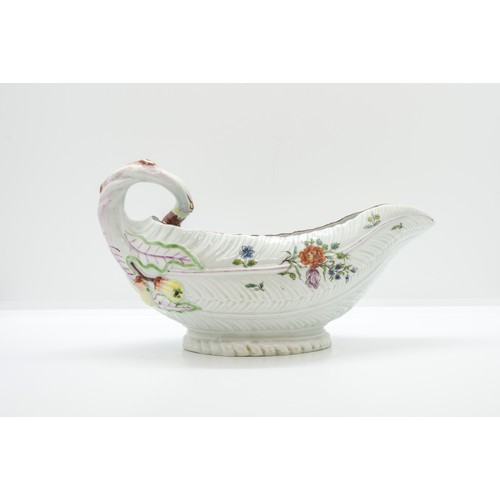 1033 - A WORCESTER LEAF SHAPED SAUCE BOATMid 18th century 22cms wide